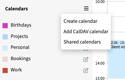 Calendars menu