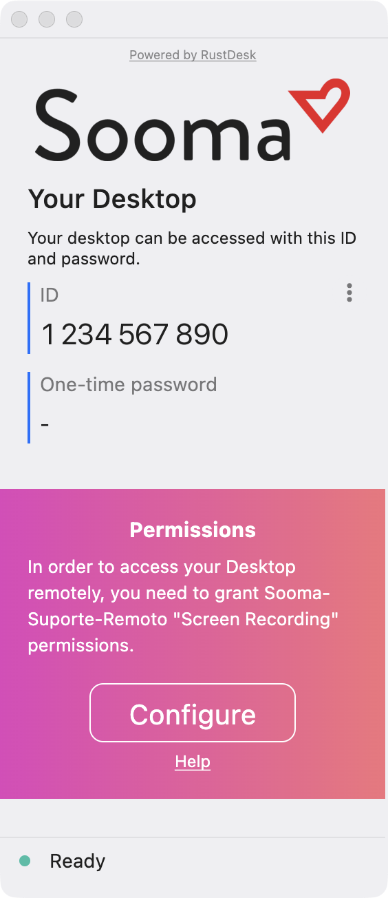 Application window on macOS, with the Permissions notice