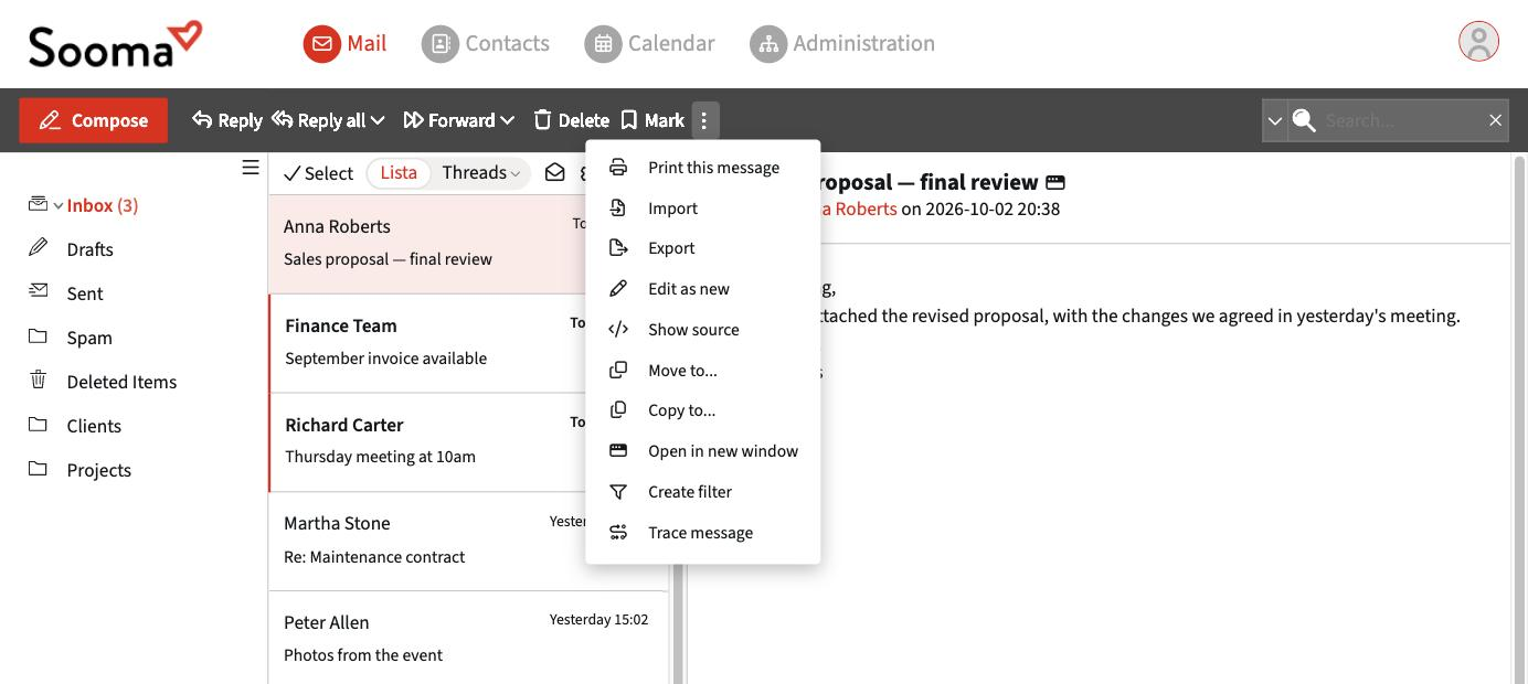 More actions menu for a message