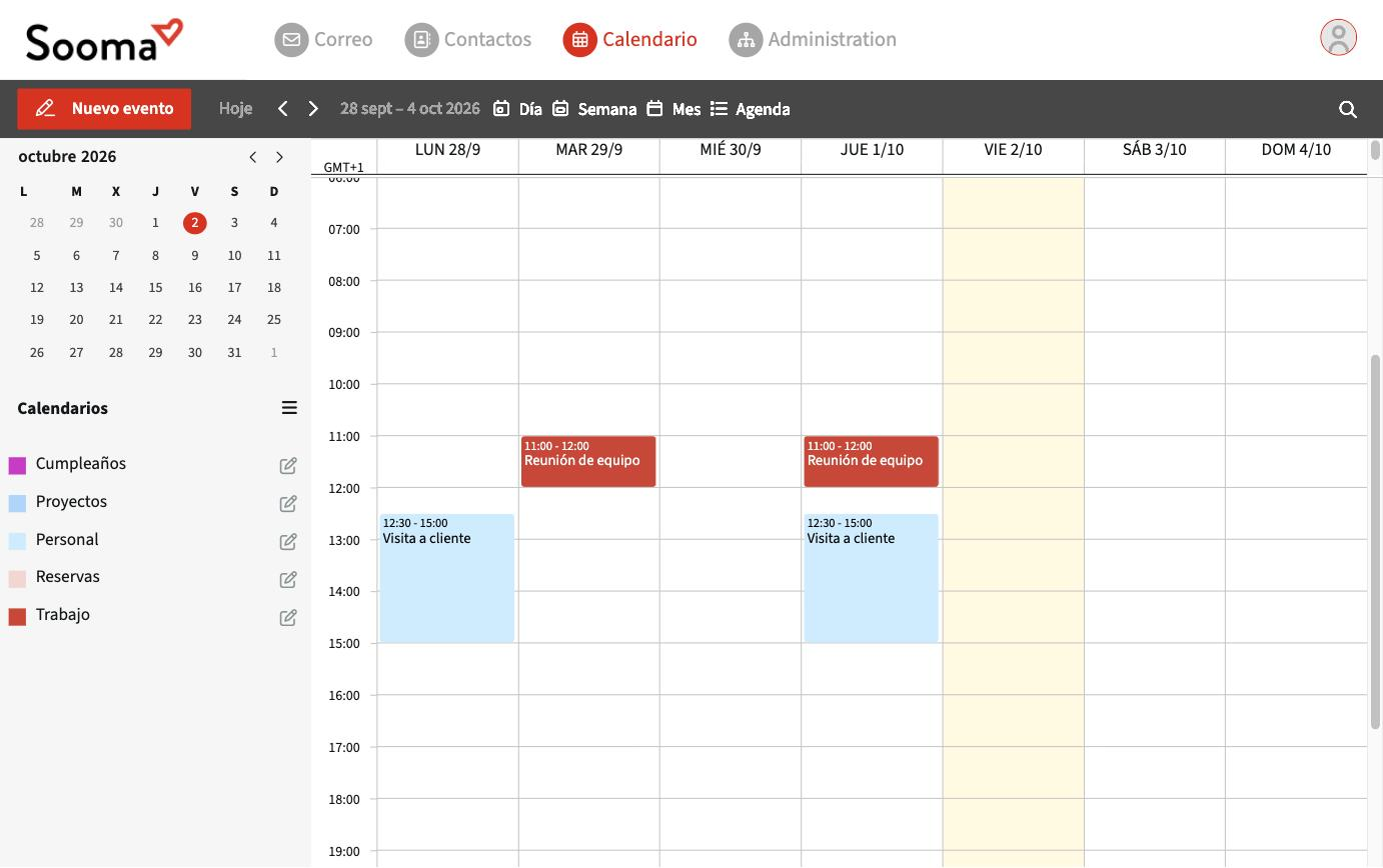 Vista semanal del calendario