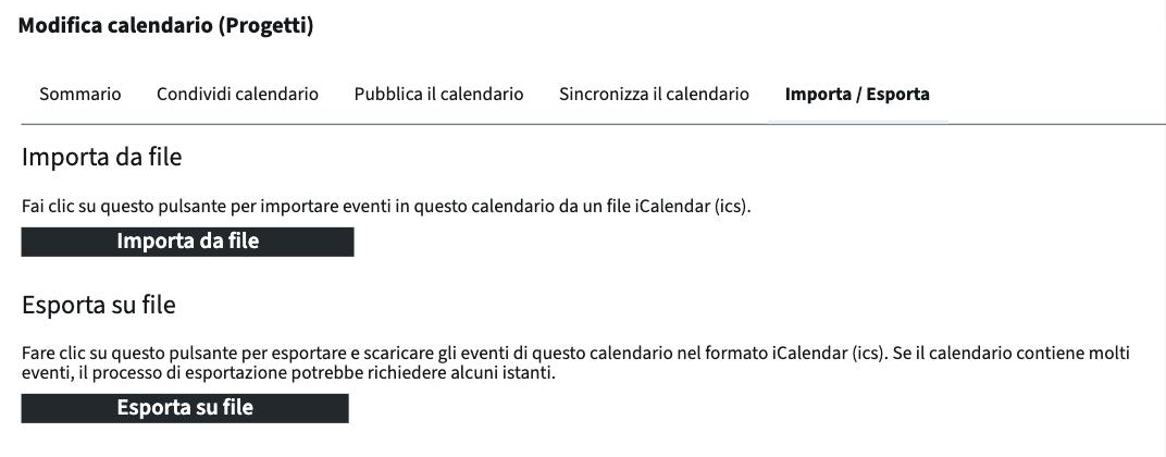 Importare ed esportare un calendario