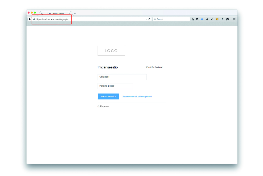 Login no interface webmail profissional