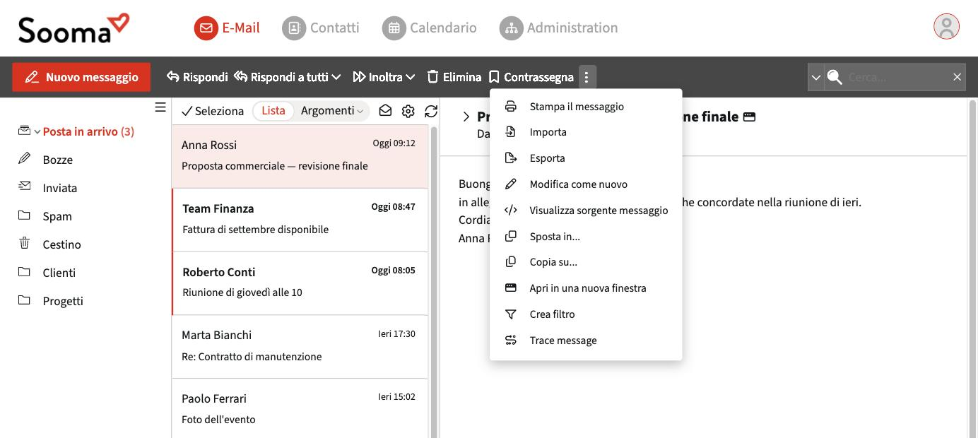 Menu altre azioni di un messaggio