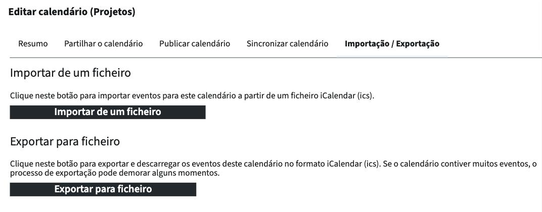 Importar e exportar um calendário