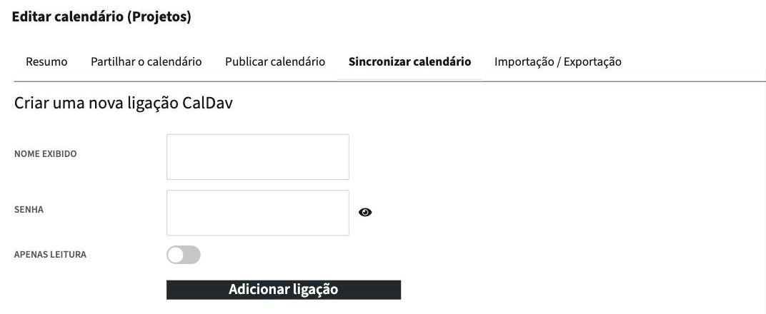 Criar uma ligação CalDAV para um calendário